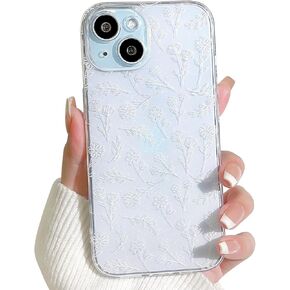 متوافق مع حافظة iPhone 14، حافظة شفافة على شكل زهرة لطيفة مع تصميم لامع نحيف للفتيات والنساء، حافظة ناعمة من مادة TPU مقاومة للصدمات لهاتف iPhone 14 - أبيض in Kuwait