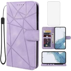 Case for Galaxy S23 Case, Samsung S23 SM-S911U Wallet Case with Tempered Glass Screen Protector, Skin Feel PU Leather Flip Credit Card Holder Stand Phone Cover for Samsung Galaxy S23 Blue
