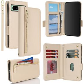 Jaorty for Google Pixel 8a Phone Case with RFID Blocking Card Holder for Women Men,Phone Case Wallet for Pixel 8a with Wrist Strap,PU Leather Zipper Pocket Credit Card Slots Flip Cover,Dark Red