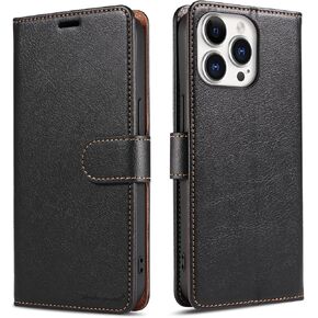 for iPhone 15 Pro Max Wallet Flip Case with RFID Blocking, 3 Card Slot Kincktand Magnetic Flap PU Leather Fold TPU Shockproof Inner Shell Protective Case Women Men 6.7" (Black)