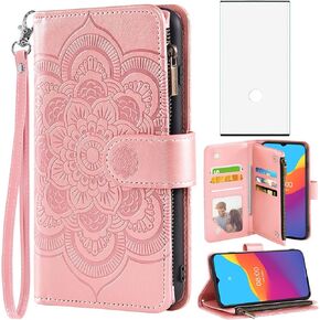 Asuwish Compatible with Samsung Galaxy Note 10 Glaxay Note10 5G Wallet Case and Tempered Glass Screen Protector Flip Card Holder Stand Cell Phone Cover for Gaxaly Notes 10s Ten Not S10 Women Purple