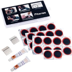 34 PCS Bike Tire Repair Kit with 32 PCS Pre Glued Patchs Tube Patchs, 2 PCS Metal Rasp, Bicycle Inner Flat Tube Patch Kit for Mountain MTB BMX Road Cycling