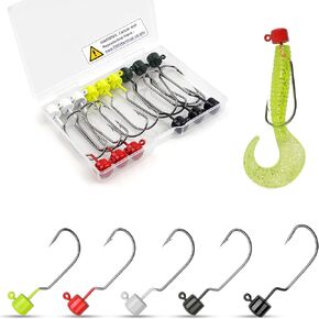 Ned Rig Jig Heads 15pcs Weedless Mushroom Head Wide Gap Jig Hooks for Soft Baits Finesse Shroom Offset Jig Hooks for Bass Crappie Fishing Ned Rig Kit 1/4oz 3/8oz