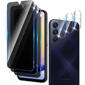 3+3 Pack Privacy Screen Protector Designed for Samsung Galaxy A25 5G With 3 Pack Camera Lens Protector,Full Coverage Anti-Spy Tempered Glass Film,9H Hardness,Bubble Free,Easy to Install