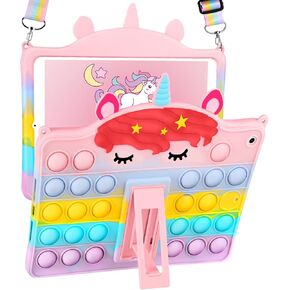 for iPad 9th/8th/7th Generation Case 10.2 Inch Kids Girls Cute Kawaii 3D Girly Soft Cartoon Design Women Teen Colorful Funny Cover with Stand + Lanyard Cases for iPad 7/8/9 Gen 2021 2020 2019