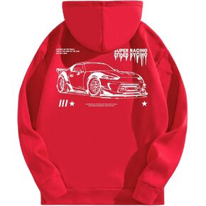 SOLY HUX Hoodies for Men Graphic Oversized Sweatshirt Letter Car Print Long Sleeve Pullover Tops