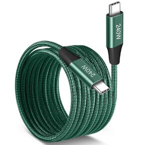 Single Right 240W USB-C to USB-C Cable 15FT Green, Super Fast Charging Type-C to Type-C Charger Cable Braided Compatible with MacBook Pro/Air, iPad Pro,Samsung Galaxy S23/S22,PS5/PS4,Switch,Laptops