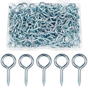 MroMax 200Pcs Screw Eyes Assortment Kit, 0.73" 0.77" 0.90" 1" 1.09" 1.18" 1.39" 1.58" 1.81" Silver Zinc Plated Eyelet Screws, Silver Metal Small Tapping Screw Hooks Ring for Wood Hanging Artwork