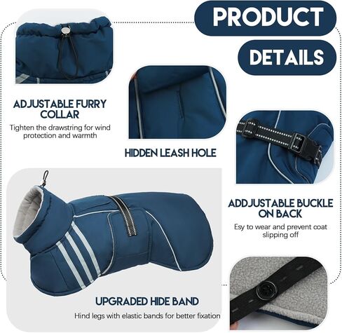 Warm Dog Coat, Reflective Adjustable Dog Jacket, Furry Turtleneck Winter Coat Thicken Dog Fleece Vest, Waterproof Windproof Dog Cold Weather Coats with Buckle for Puppy Small Medium Large Dogs in Saudi Arabia