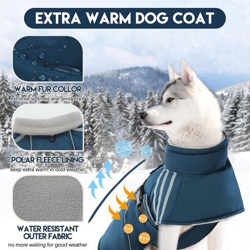Warm Dog Coat, Reflective Adjustable Dog Jacket, Furry Turtleneck Winter Coat Thicken Dog Fleece Vest, Waterproof Windproof Dog Cold Weather Coats with Buckle for Puppy Small Medium Large Dogs in Saudi Arabia