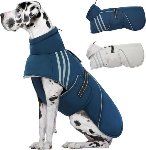 Warm Dog Coat, Reflective Adjustable Dog Jacket, Furry Turtleneck Winter Coat Thicken Dog Fleece Vest, Waterproof Windproof Dog Cold Weather Coats with Buckle for Puppy Small Medium Large Dogs in Saudi Arabia
