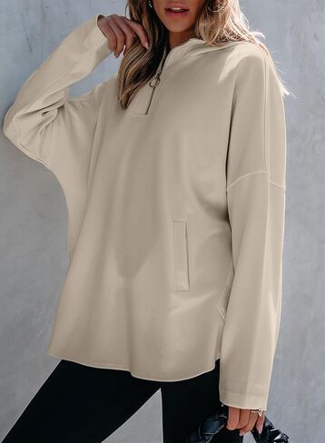 EVALESS Women's Oversized Hoodies Casual Long Sleeve Half Zipper Pocket Sweatshirt Pullover Tops in Saudi Arabia