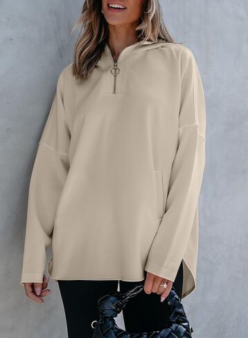 EVALESS Women's Oversized Hoodies Casual Long Sleeve Half Zipper Pocket Sweatshirt Pullover Tops in Saudi Arabia
