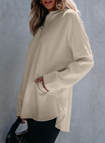 EVALESS Women's Oversized Hoodies Casual Long Sleeve Half Zipper Pocket Sweatshirt Pullover Tops in Saudi Arabia