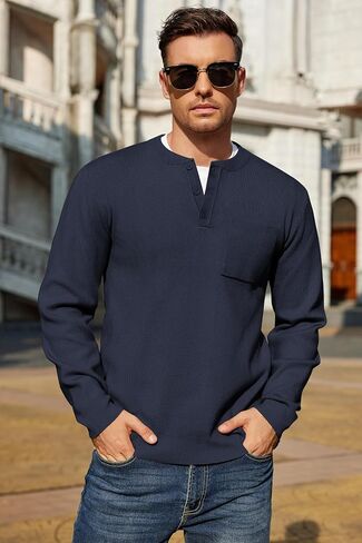 COOFANDY Men's Henley Knit Sweater Long Sleeve Soft Pullover Shirt with Chest Pocket in Saudi Arabia