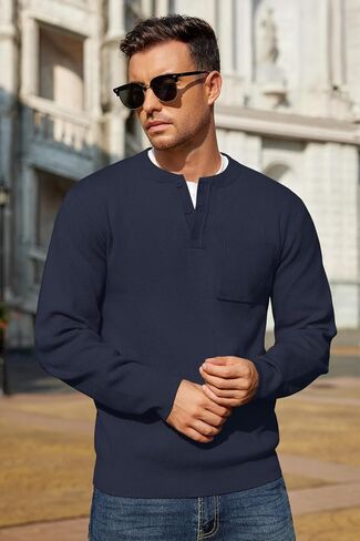 COOFANDY Men's Henley Knit Sweater Long Sleeve Soft Pullover Shirt with Chest Pocket in Saudi Arabia