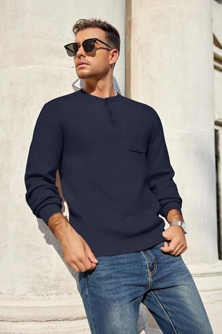COOFANDY Men's Henley Knit Sweater Long Sleeve Soft Pullover Shirt with Chest Pocket in Saudi Arabia