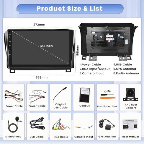Hikity Android Car Stereo for Toyota Tundra 2007-2013/Sequoia 2008-2018 راديو 2+64GB 10.1 بوصة تعمل باللمس راديو السيارة Carplay Android Auto GPS Navigation WiFi Bluetooth FM EQ كاميرا احتياطية in Saudi Arabia