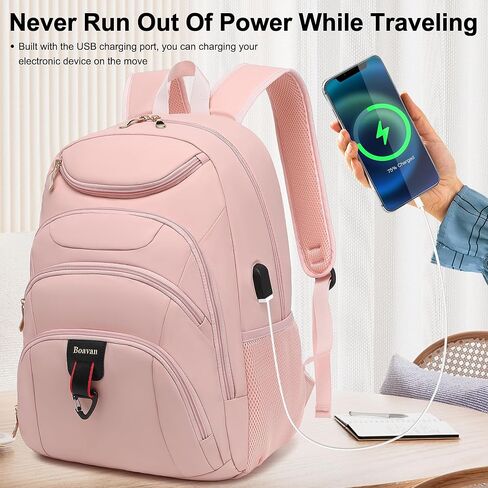 حقيبة ظهر للكمبيوتر المحمول من Boavan للرجال، حقيبة كمبيوتر محمول مقاس 15.6 بوصة مع منفذ USB، حقيبة ظهر مضادة للماء للسفر والعمل، مضادة للسرقة للمعلم والممرضة والطبيب وحقائب كتب كاجوال وحقيبة ظهر للعمل والمكتب، باللون الأسود in Kuwait