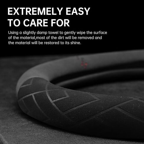 Suede Steering Wheel Cover, Universal 15-Inch Size, Breathable and Anti-Slip, Premium Car Interior Accessory for Men and Women, Fits Most Cars, Trucks and SUV (Black-Grey) in Saudi Arabia