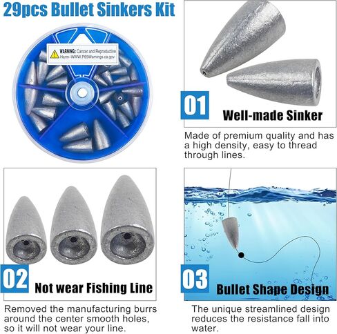 Bullet Fishing Weights Sinkers Kit, Bullet Slip Sinkers Fishing Weights Sinkers Fishing Worm Weights Assorted Kit for Bass Rig Fishing Saltwater in Saudi Arabia
