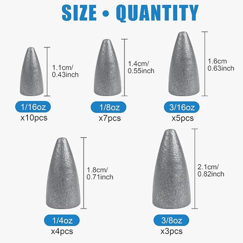 Bullet Fishing Weights Sinkers Kit, Bullet Slip Sinkers Fishing Weights Sinkers Fishing Worm Weights Assorted Kit for Bass Rig Fishing Saltwater in Saudi Arabia