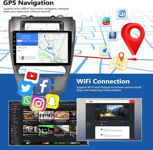 لسيارة Ford fusion 2010 2011 2012 مع راديو Apple Carplay اللاسلكي Android Auto Android 11 راديو ستيريو للسيارة 10.1 بوصة شاشة تعمل باللمس راديو سيارة بلوتوث مع نظام ملاحة GPS HiFi WiFi FM/RDS AHD كاميرا احتياطية 1+32 جيجابايت in Saudi Arabia