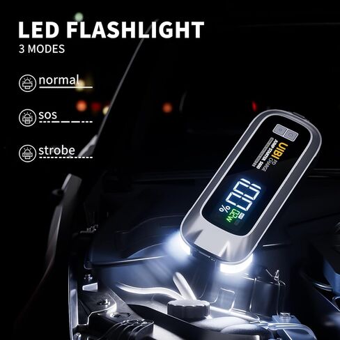 بطارية السيارة، بادئ تشغيل متنقل UIBI 1500A لصندوق وصل السيارة، حزمة بطارية بادئ تشغيل 12 فولت (ما يصل إلى 7.0 لتر غاز و5.5 لتر ديزل) مع شاشة LCD أكبر 2 بوصة، ضوء 3 في 1 in Kuwait