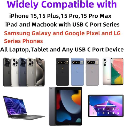 كابل USB C بطول 20 قدم، كابل شحن سريع من C إلى C (3 عبوات)، 60 وات (3 أمبير) 480 ميجابت في الثانية متوافق مع iPhone 16/15 Pro/16 Plus/15 Pro Max، iPad Mini 6/ Pro 2021، Mac-Book Pro 2020، Samsung جالاكسي S24، سويتش in Saudi Arabia