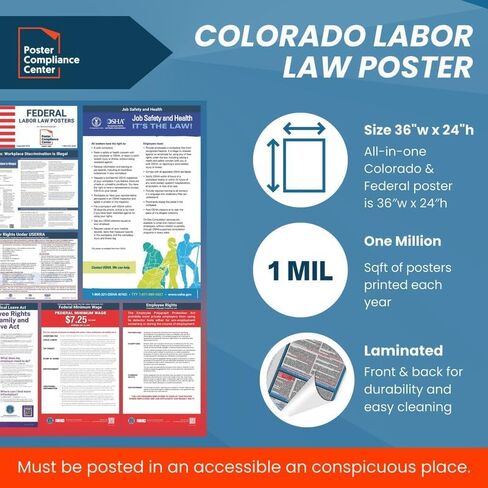 Labor Law Posters 2024 - Colorado Labor Law Poster State, Federal, OSHA Compliant, Accurate & Up to Date, Includes June Updates, Laminated Labor Law Poster 2024 Colorado, 36"w x 24"h (English) in Saudi Arabia