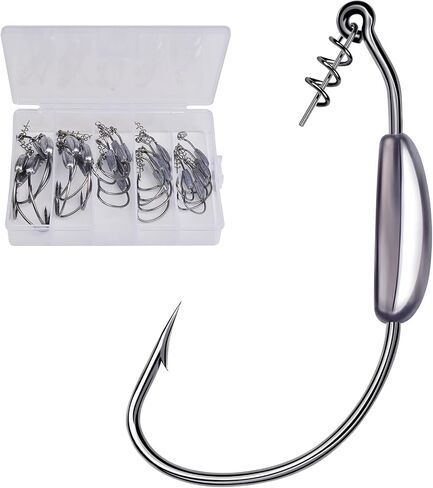 Fishing Hooks for Bass Fishing - 100pcs EWG Offset Worm Hook Texas Rig Hooks for Freshwater Saltwater Size 1/0 2/0 3/0 4/0 5/0 - Soft Lures Worms Plastics Bait Fishing Hook with Tackle Box in Saudi Arabia