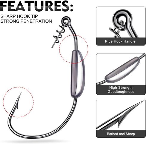 Fishing Hooks for Bass Fishing - 100pcs EWG Offset Worm Hook Texas Rig Hooks for Freshwater Saltwater Size 1/0 2/0 3/0 4/0 5/0 - Soft Lures Worms Plastics Bait Fishing Hook with Tackle Box in Saudi Arabia