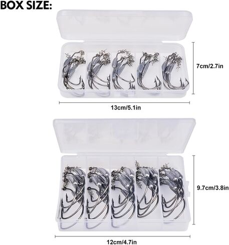 Fishing Hooks for Bass Fishing - 100pcs EWG Offset Worm Hook Texas Rig Hooks for Freshwater Saltwater Size 1/0 2/0 3/0 4/0 5/0 - Soft Lures Worms Plastics Bait Fishing Hook with Tackle Box in Saudi Arabia