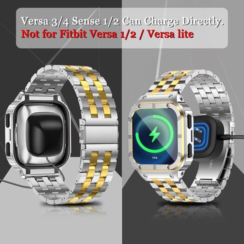 SUPLINK Stainless Steel Case & Band Compatible with Fitbit Versa 4 Bands/Versa 3/Versa/Versa 2 Watch bands Men,Protector Cover Strap for Fitbit Sense/Versa Lite/Fitbit Sense 2 Bands,Black in Saudi Arabia