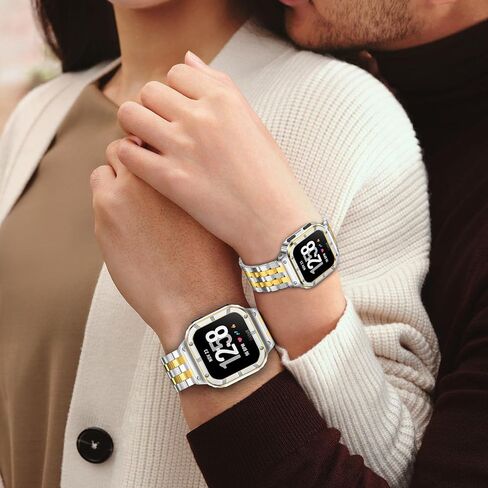 SUPLINK Stainless Steel Case & Band Compatible with Fitbit Versa 4 Bands/Versa 3/Versa/Versa 2 Watch bands Men,Protector Cover Strap for Fitbit Sense/Versa Lite/Fitbit Sense 2 Bands,Black in Saudi Arabia