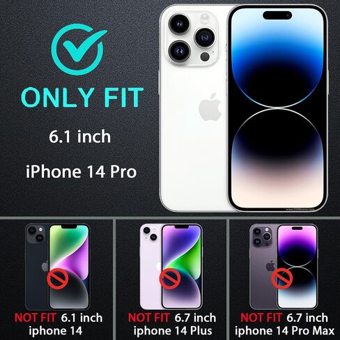 for iPhone 14 Pro Case, Military Grade 3 in 1 Heavy Duty Shockproof/Drop Proof/Dust Proof Case with 2Pcs Tempered Glass Screen Protector (Black/Grey) in Saudi Arabia