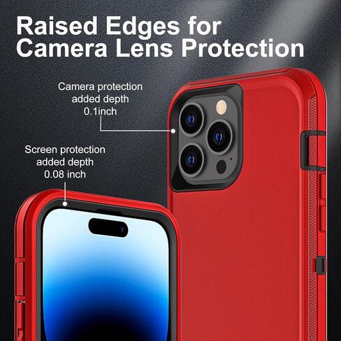 for iPhone 14 Pro Case, Military Grade 3 in 1 Heavy Duty Shockproof/Drop Proof/Dust Proof Case with 2Pcs Tempered Glass Screen Protector (Black/Grey) in Saudi Arabia