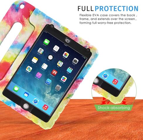 HDE Case for iPad Mini 5 & 4 Kids Case with Built in Screen Protector - Shockproof Handle Stand with Apple Pencil Holder for iPad Mini 5th Generation and Mini 4th Generation Tablet Tie Dye in Kuwait