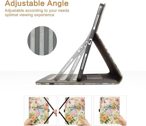 Vimorco Leather Case for iPad Pro 11 inch M4 2024 Model (5th Generation), Pu Leather Protective Adjustable Stand Cover, Hand Strap, Card Pocket with Pencil Holder, Dragonfly in Kuwait