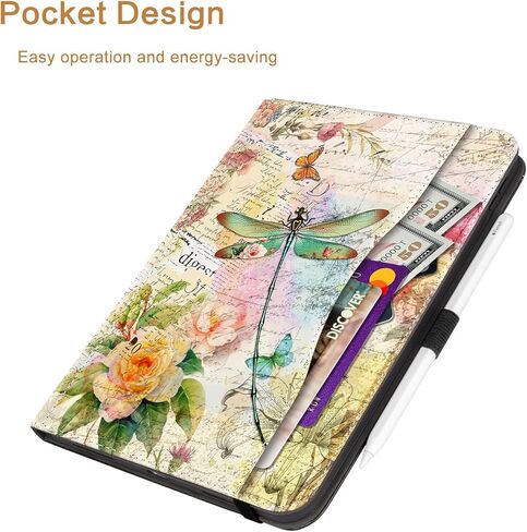 Vimorco Leather Case for iPad Pro 11 inch M4 2024 Model (5th Generation), Pu Leather Protective Adjustable Stand Cover, Hand Strap, Card Pocket with Pencil Holder, Dragonfly in Kuwait