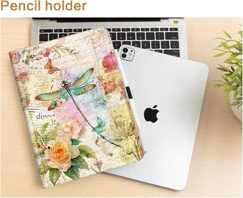 Vimorco Leather Case for iPad Pro 11 inch M4 2024 Model (5th Generation), Pu Leather Protective Adjustable Stand Cover, Hand Strap, Card Pocket with Pencil Holder, Dragonfly in Kuwait