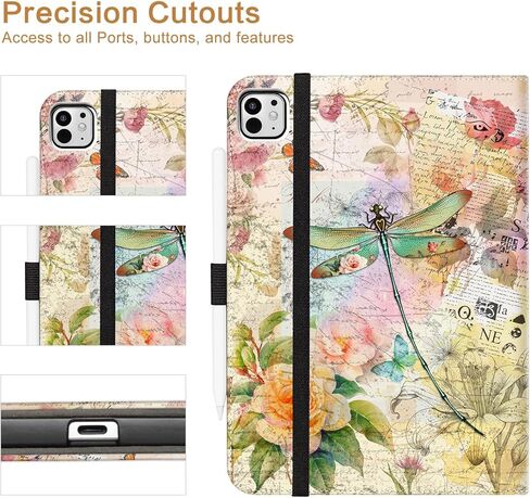 Vimorco Leather Case for iPad Pro 11 inch M4 2024 Model (5th Generation), Pu Leather Protective Adjustable Stand Cover, Hand Strap, Card Pocket with Pencil Holder, Dragonfly in Kuwait