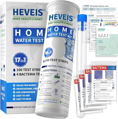 17 in 1 Home Drinking Water Testing Kit - 100 Strips + 4 Bacteria Tests - Tap and Well Water Test Kit, Easy to Test and Read for Hardness, Lead, Iron, Fluoride, pH, Copper, Bacteria and More in Saudi Arabia