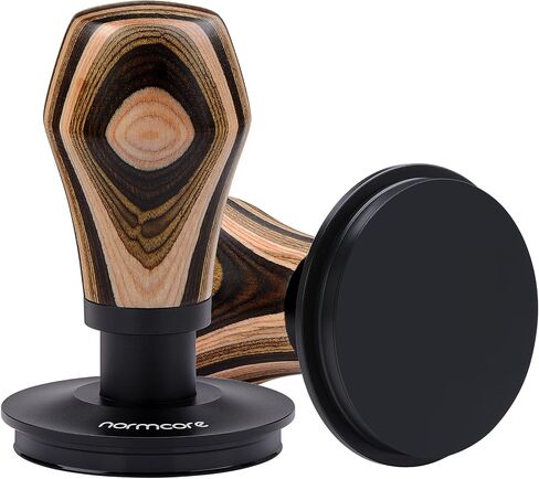 Normcore 53.3mm Espresso Coffee Tamper V4 - مكبس محمل بنابض مع قاعدة مسطحة مطلية بمادة PVD من التيتانيوم - 15 رطل / 25 رطل / 30 رطل، نوابض بديلة، مقبض من خشب الجوز الأمريكي الأصلي in Saudi Arabia