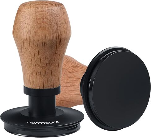 Normcore 53.3mm Espresso Coffee Tamper V4 - مكبس محمل بنابض مع قاعدة مسطحة مطلية بمادة PVD من التيتانيوم - 15 رطل / 25 رطل / 30 رطل، نوابض بديلة، مقبض من خشب الجوز الأمريكي الأصلي in Saudi Arabia