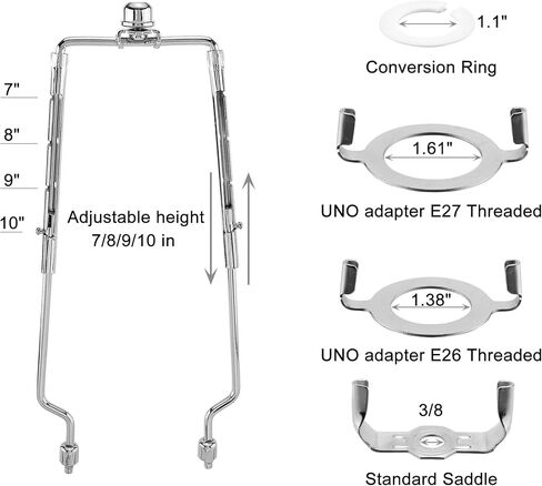 Mornajina 7 8 9 10 inch Lamp Shade Harp Holder, Adjustable Lamp Harps and Finals, Fit both Standard Lamp Rod and E26 E27 Light Base UNO Fitter Adapter Converter Finial Set (Black) in Saudi Arabia