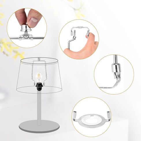 Mornajina 7 8 9 10 inch Lamp Shade Harp Holder, Adjustable Lamp Harps and Finals, Fit both Standard Lamp Rod and E26 E27 Light Base UNO Fitter Adapter Converter Finial Set (Black) in Saudi Arabia