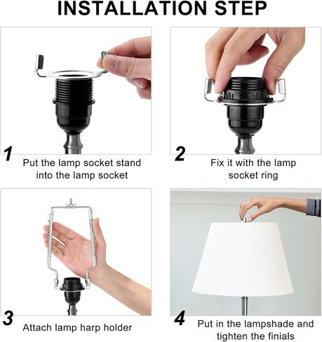 Mornajina 7 8 9 10 inch Lamp Shade Harp Holder, Adjustable Lamp Harps and Finals, Fit both Standard Lamp Rod and E26 E27 Light Base UNO Fitter Adapter Converter Finial Set (Black) in Saudi Arabia