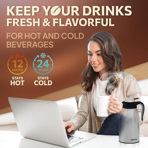 إبريق إبريق القهوة الحراري المعزول - 68 أونصة ترمس من الفولاذ المقاوم للصدأ بتلر المشروبات للحفاظ على القهوة ساخنة أو باردة - خادم مكنسة كهربائية بجدار مزدوج من Coffmax in Saudi Arabia