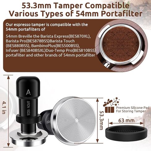 Espresso Tamper 53.3mm: 30 lb Auto-Calibrated Coffee Tamper with Silicone Mat,Coffee Tamper with 2 Spring 100% Stainless Steel Base Fits for Breville 54mm Portafilter in Saudi Arabia